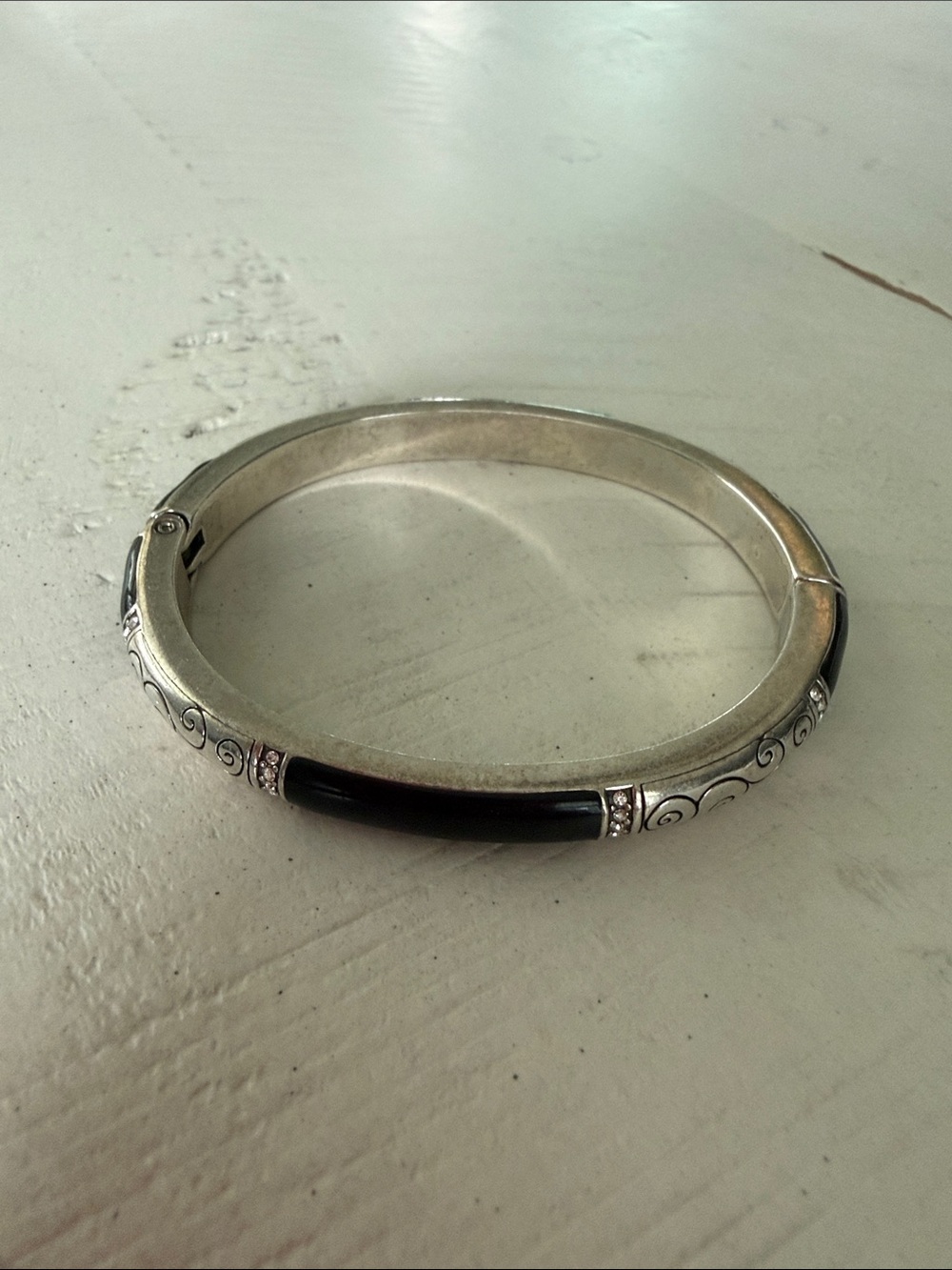Brighton Silver-Tone Bracelet with Black Enamel Accents